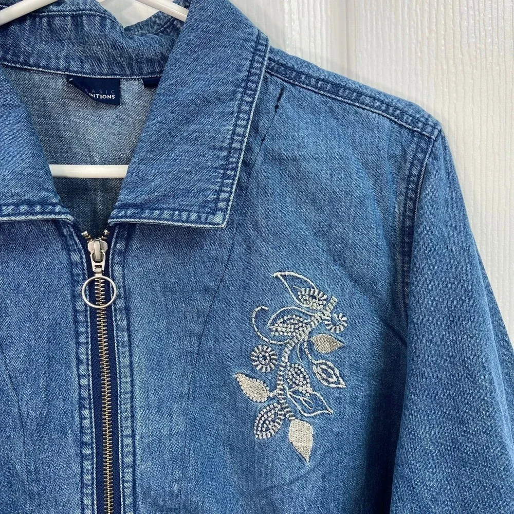 Vintage Basic Editions blue embroidered metallic full zip cotton jacket retro 2X